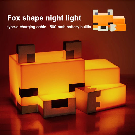 MC Game Cute Fox Night Light Soft Orange Glow Officially Licensed Decor and Desk Lamp for Gaming Room or Kids and Tween Bedroom