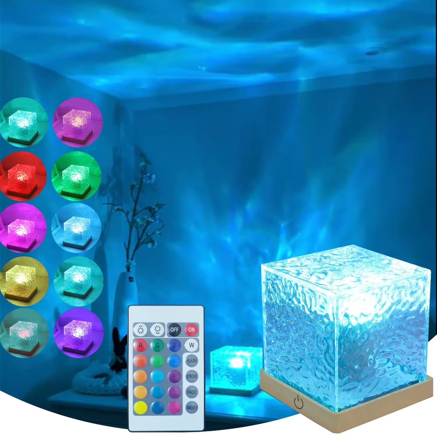 Ocean Lamp Water Light Projector - Water Ripple Projector Light Cube Aurora Northern Lights Wave Ripple Night Light for Bedroom